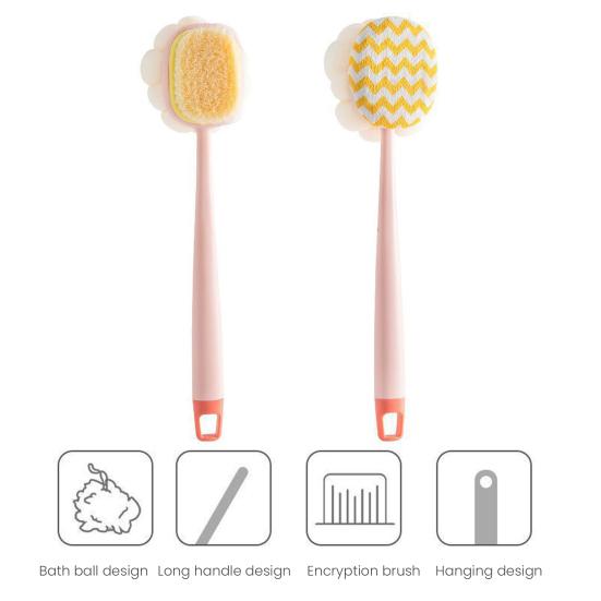 Bath Brush Ergonomic Design Long-Handled Back Scrubber Double Head Gentle Exfoliation Shower Body Scrubber
