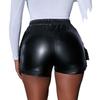 High Waist PU Leather Side Button Slit Shorts for Women