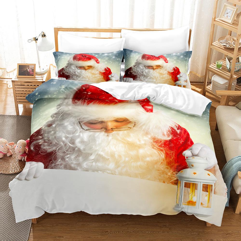 3D Digital Printing Three-Piece Set, Santa Claus 3D Printing Bedding Set