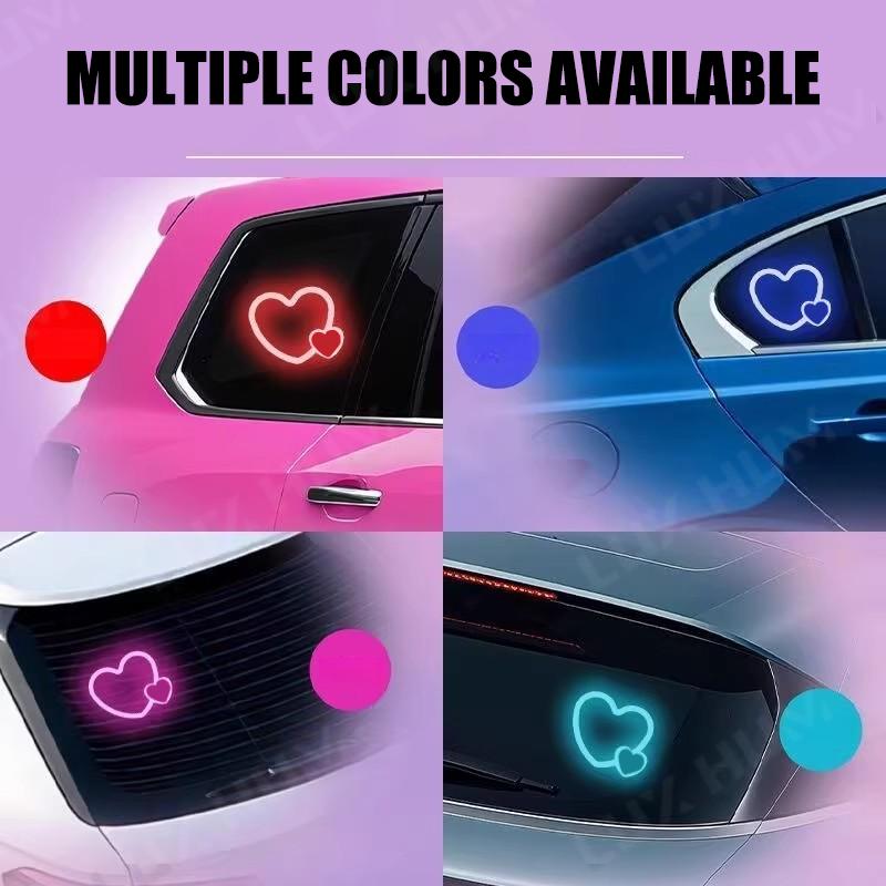 Solar Powered Car Neon Light Wireless Cute Heart Shaped Led Ambient Light Suction Cup USB Rechargeable Atmosphere Breathing Lamp