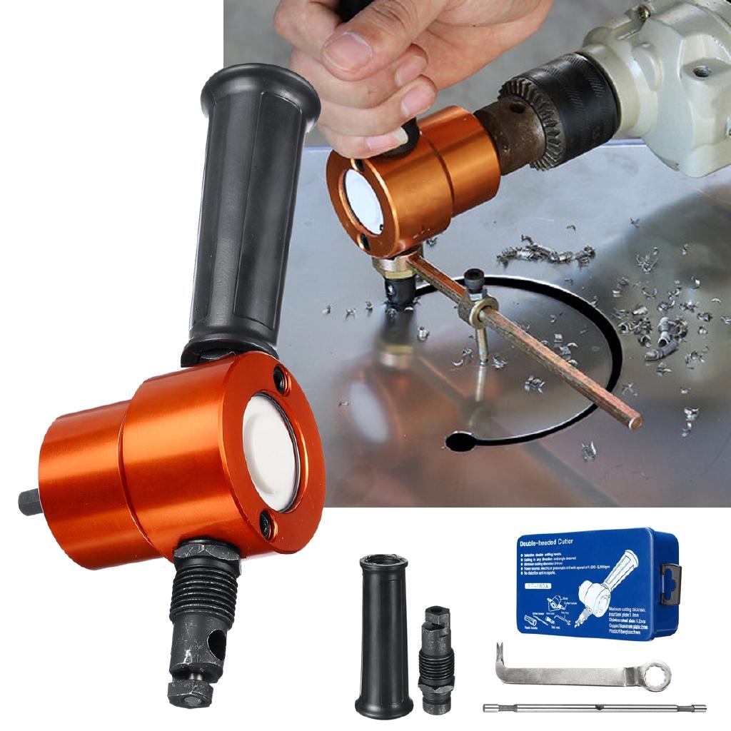 Silver+ Orange B14355 Double Headed Sheet Metal Nibbler Drill Attachment Metal Cutter with Extra Punch New