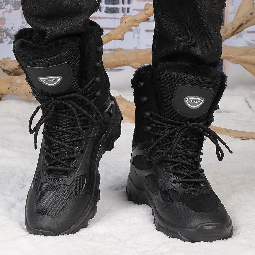 Men's Winter Waterproof Combat Boots - Size 47, Plus Velvet, Shock Absorbing, High-Top Outdoor Mountaineering Shoes