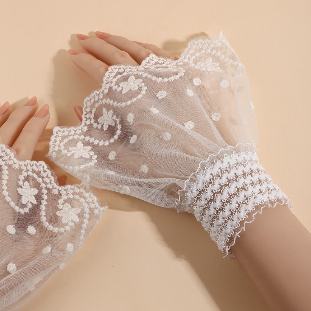 Pleated Elastic Sleeve Cuffs Double Layer Horn Cuffs Decoration Lace Sleeve  Women's Daily Wear