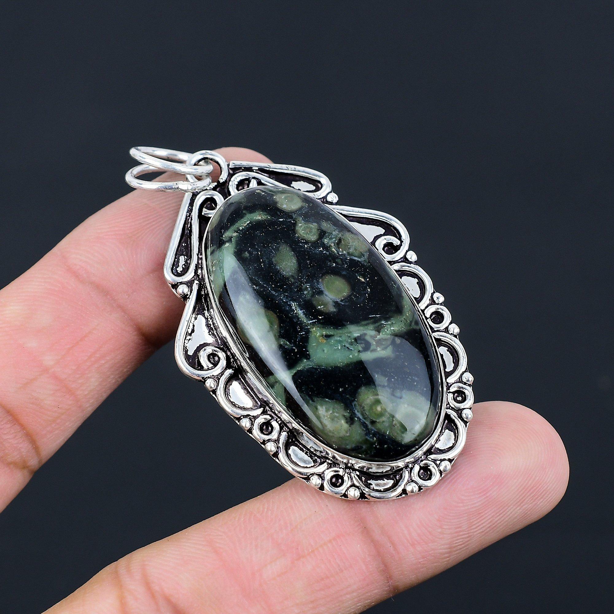 Daughters Day Deal Natural Kambaba Jasper Bezel Wedding Pendant Sterling Silver