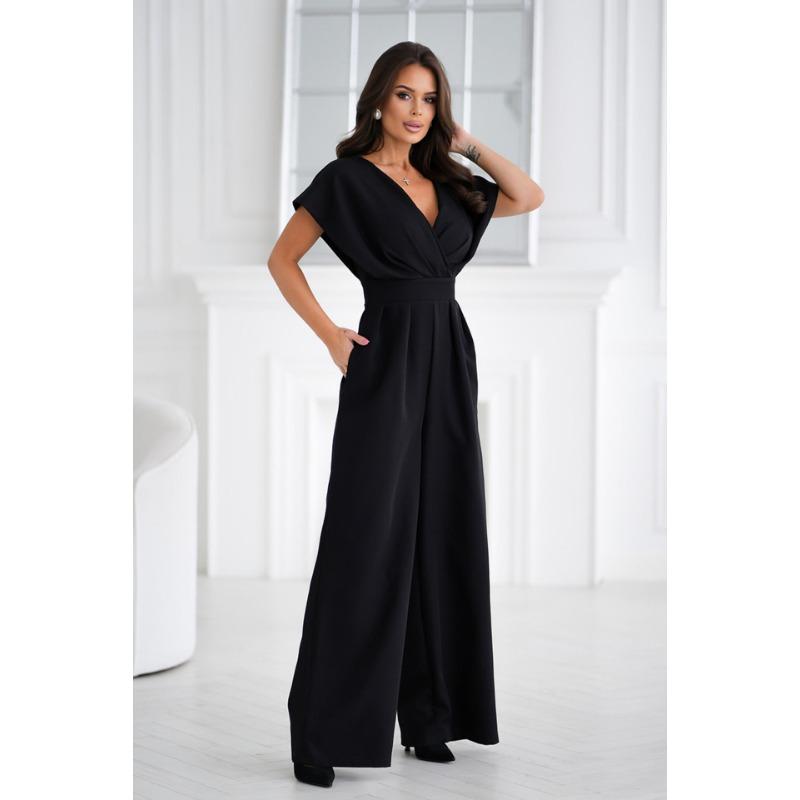 

JKASHDK Женские модные повседневные летние весенние однотонные брюки с v-образным вырезом и короткими рукавами и высокой талией, комбинезоны и комбинезоны XXL чёрный