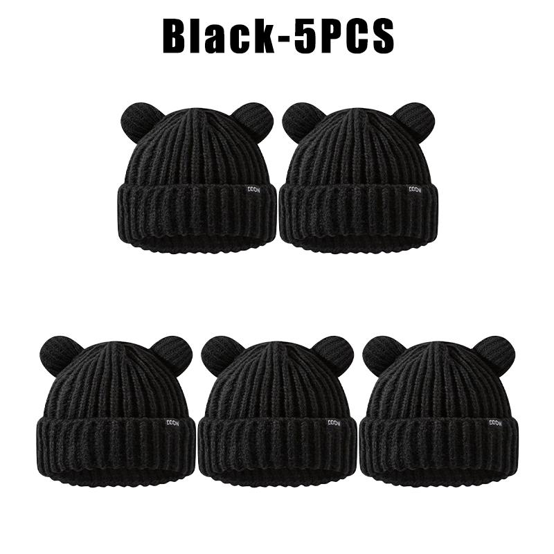 Women Chunky Bear Ear Knit Hat 2025 Korean Loose Slouchy Winter Cap Faux Fur Ears Thermal Ear Flap Beanie