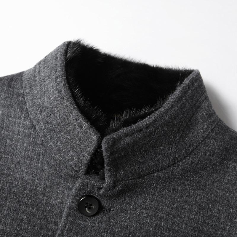 Autumn and Winter Mink Stand-up Collar Down Removal Liner Middle-aged Business Double-sided Warm Wool Jacket