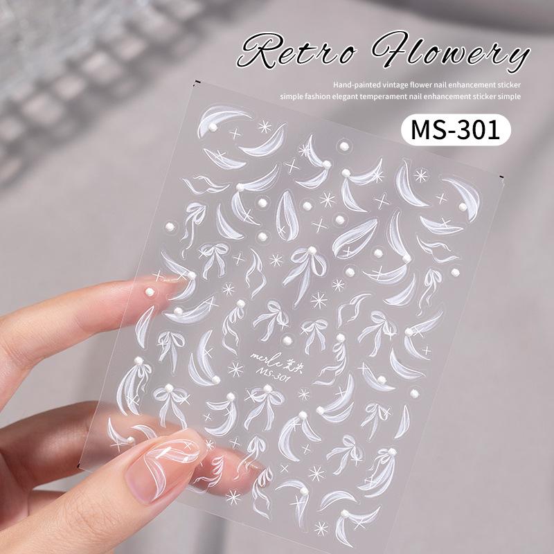 Elegant Ballet Silk Ribbon Nail Stickers with Pearls & Rhinestones - 2025 New Style