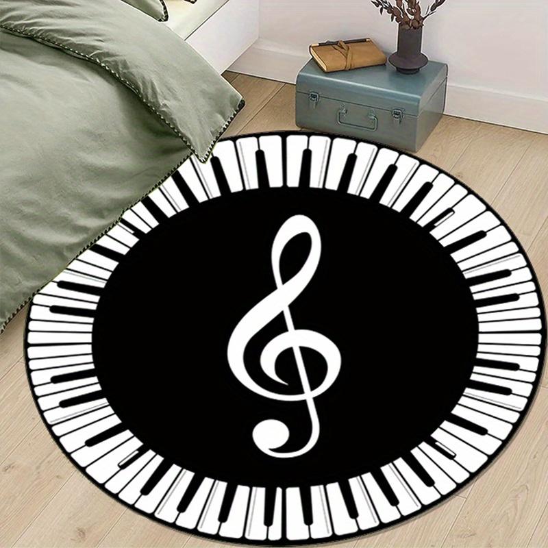 

Круглый ковер из плюшевого кристаллического велюра с рисунком нот и скрипичного ключа - Нескользящий ковер для домашнего декора, для спальни, гостиной или музыкального уголка 80cm