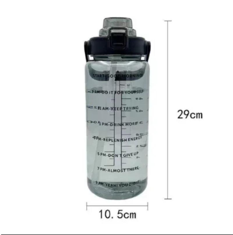 2L Strohhalm-Wasserflasche Große Kapazität Kunststoff-Wasserbecher Tragbare Trinkflasche mit Zeitmarkierung für Outdoor-Sport-Fitness