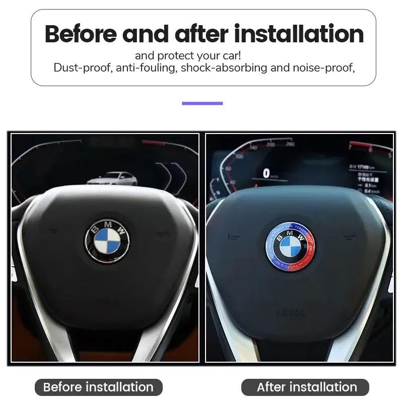 NNEJ4 Aluminium Car Steering Wheel Center Emblem Badge Cap Sticker Sticker For All BMW E46 E39 E38 E90 E60 E36 F30 F20 X1 Accessories