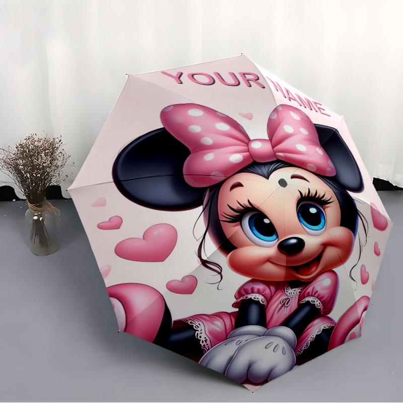 Personalized Name Minnie Print Umbrella - Automatic Open/Close, Eight-Rib Durable Frame, Automatic Folding Umbrella
