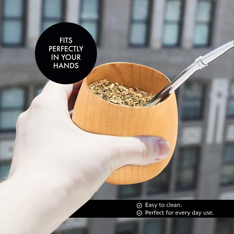Yerba Mate Set aus Holz Teetasse Trinken mit Bombilla-Strohhalm und Reinigungsbürste 200ml