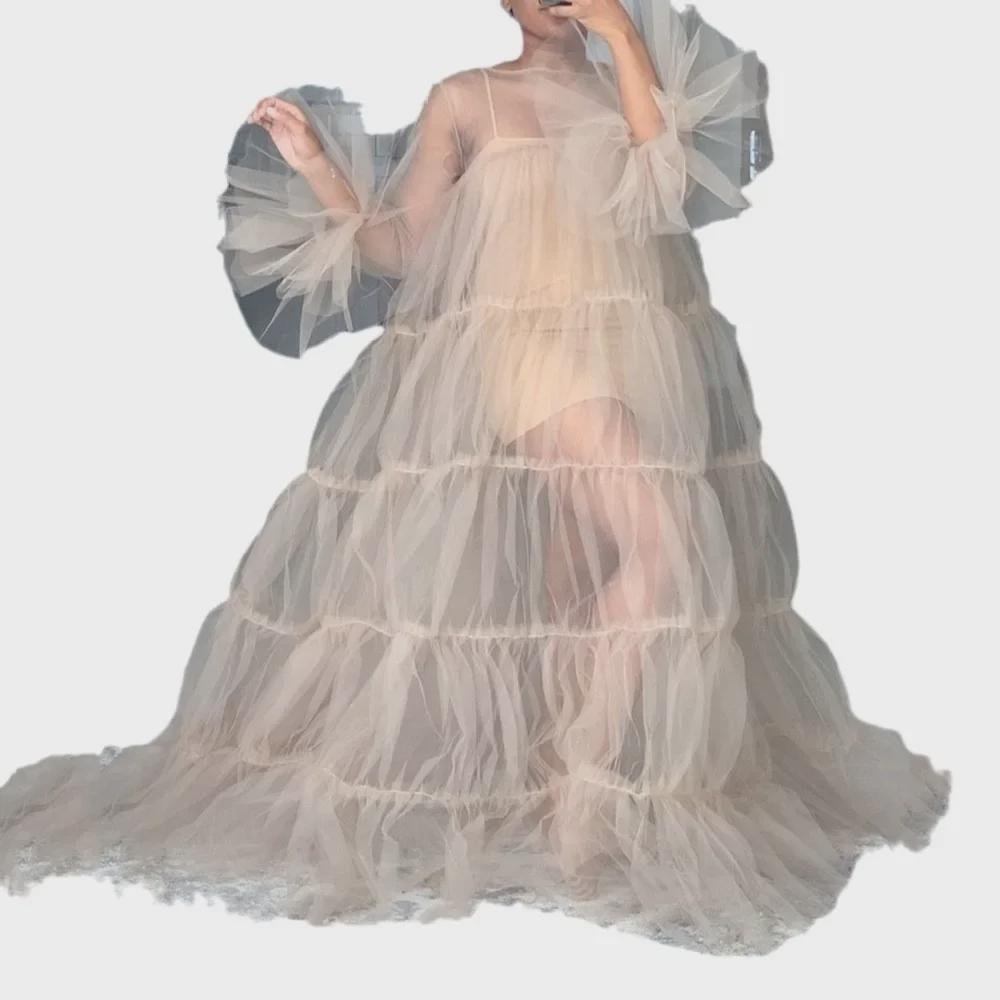 2025 Spring/Summer European & American Women's Spaghetti Strap Mesh Sleeve Wedding/Evening Gown