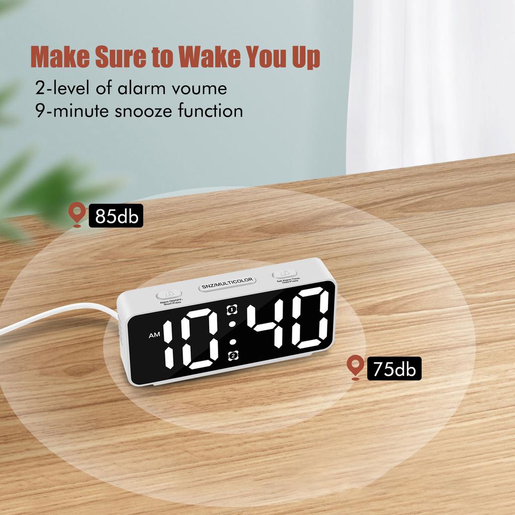 Simple Digital Bedside Alarm Clock With Dynamic Color And Double Alarms For Heavy Sleepers Kids Girls Desk Display