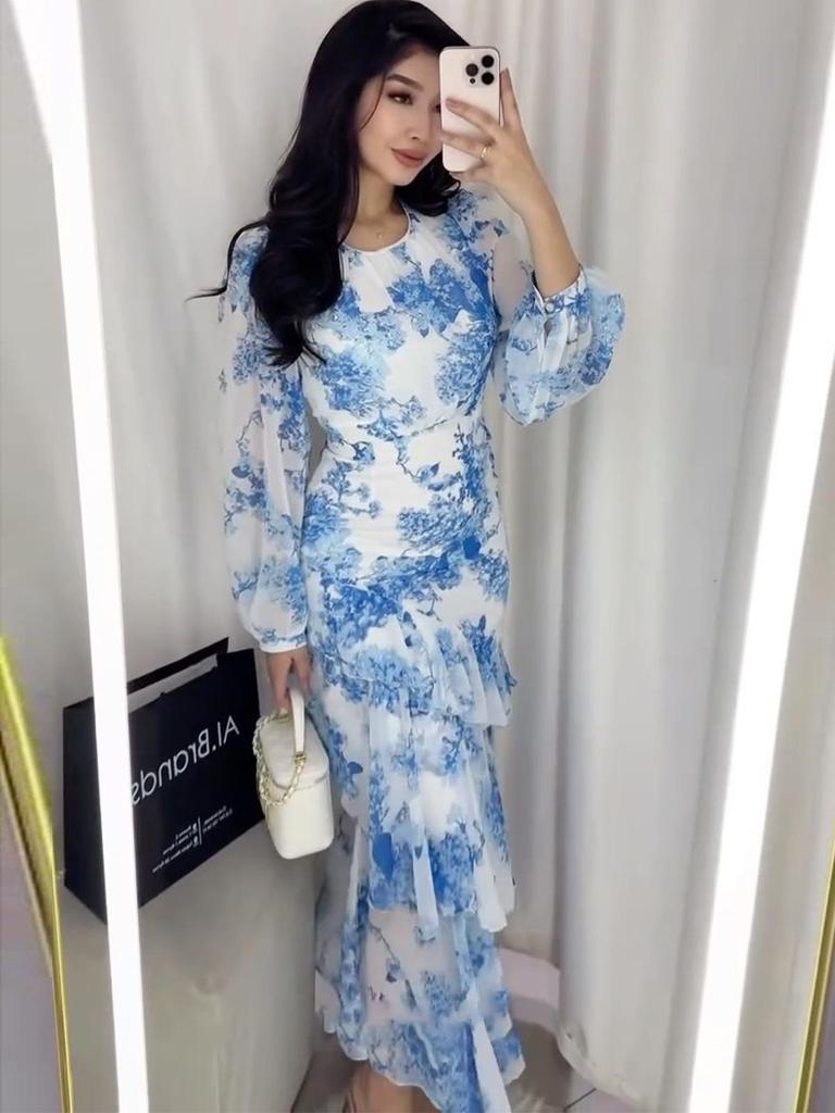 European & American Floral Chiffon Dress - Spring 2025 Collection