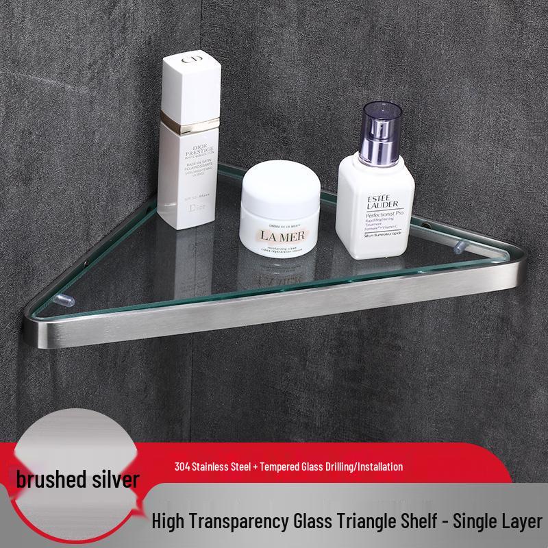 304 Stainless Steel Gunmetal Gray Corner Bathroom Glass Shelf