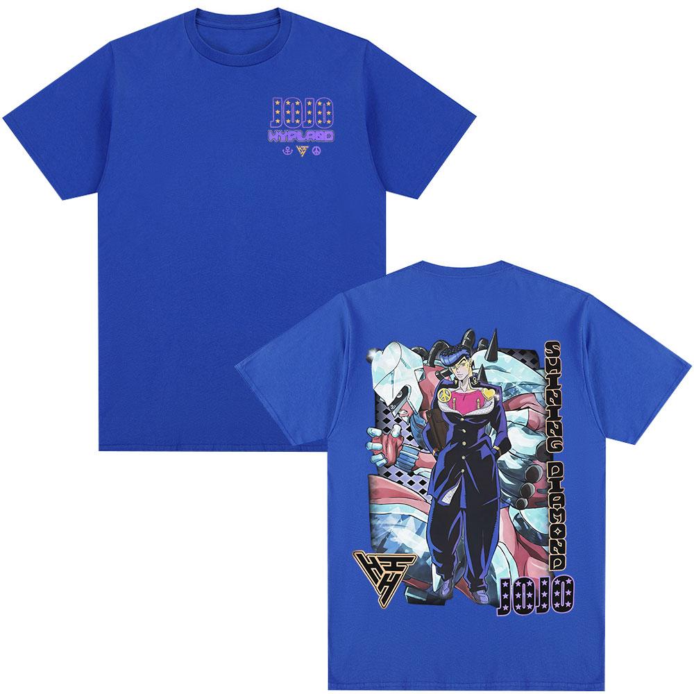 Anime JoJo Bizarre Adventure Tshirt Higashikata Josuke Manga Tshirts Mens Women Fashion Casual Loose Short Sleeves T Shirt