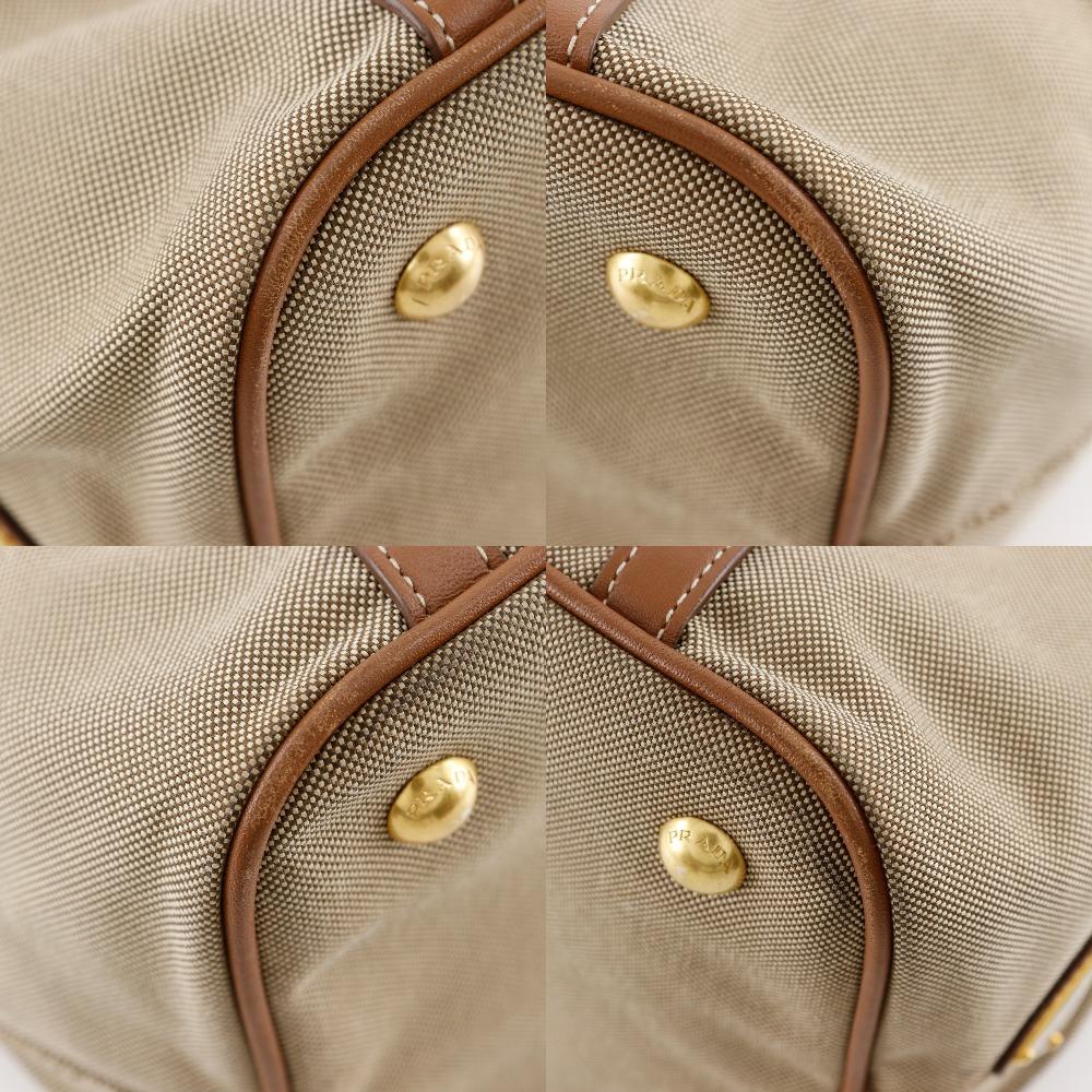 Prada Logo Handbag BN1841 2WAYShoulder Beige Canvas/leather Women Used