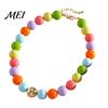 Female Bracelet Beaded Jewelry for Women, Acrylic Big Beads Choker Necklace, Round Stretch Bracelet, Summer Retro Accessory Necklace