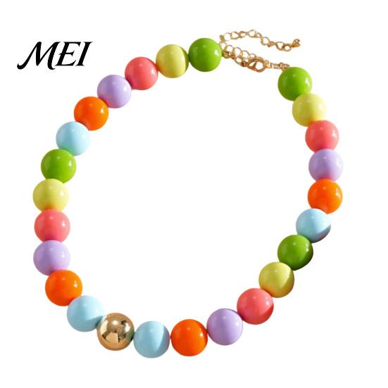 Female Bracelet Beaded Jewelry for Women, Acrylic Big Beads Choker Necklace, Round Stretch Bracelet, Summer Retro Accessory Necklace