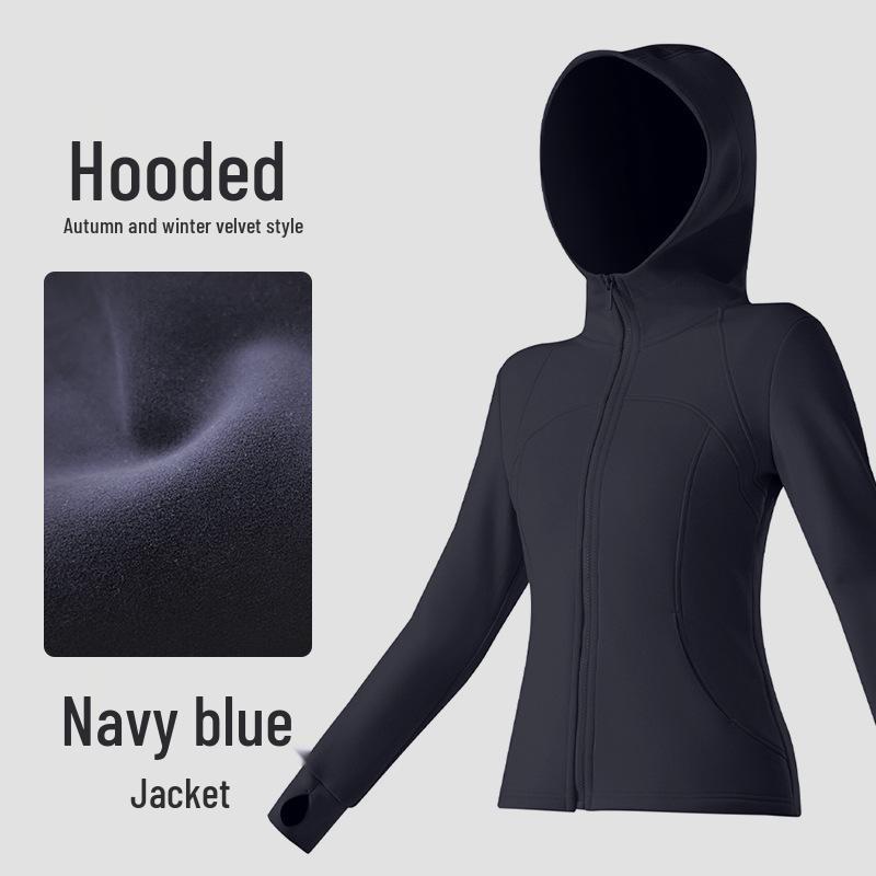 1ulu Windproof Women s Hooded Yoga Jacket - Autumn/Winter Thick Velvet Sport Style Small