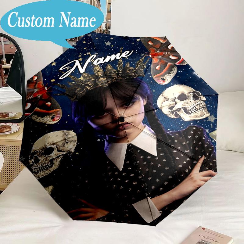 Custom Name Umbrella Addams Gothic Portrait Umbrella 8-Frame for Travel, Camping, Casual Lightweight Portable, Essential for Family Gifts