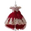 Girls' Elegant Lace Princess Evening Dress with Train for Special Occasions