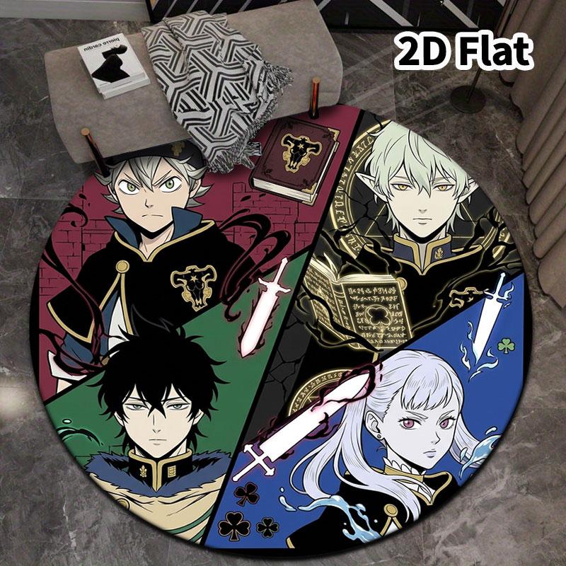 Black Clover Round Area Rug Carpet Rug For Living Room Bedroom Sofa Playroom Decor Nonslip Floor Mat
