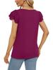 2023 Summer Women's Solid Color Loose U-Neck Lace Short Sleeve Top