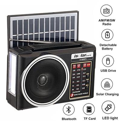 Portable FM/AM/SW Radio Solar Emergency Bluetooth Speaker with Flashlight TF USB