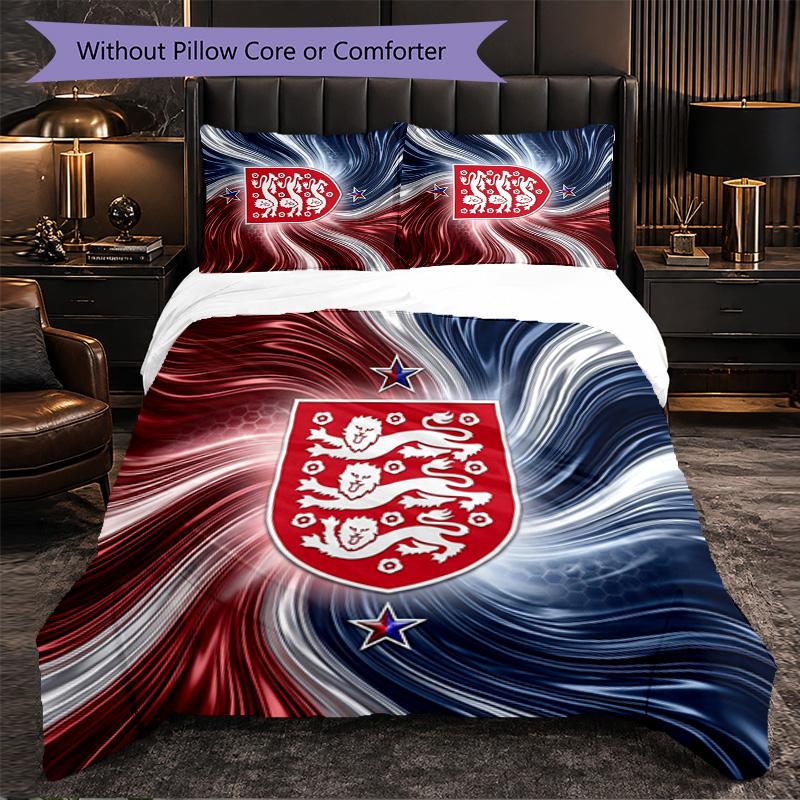 England Football Pattern 3 Pieces Bedding Set Soft Microfiber Duvet Cover with Pillow Cases for Bedroom