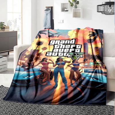 1pc Grand Theft Auto Soft Flannel Blanket with Designer Print A Cozy Blanket for All Seasons, Perfect for the Couch, Bed, Office