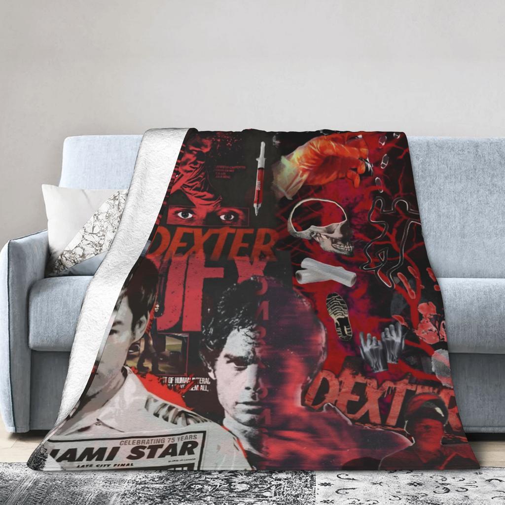 Dexter Morgan Blut Lügt Nie Gestrickte Decken Fleece TV-Serie Weiche Überwurfdecken für Draußen Reisen Steppdecke Atmungsaktiv