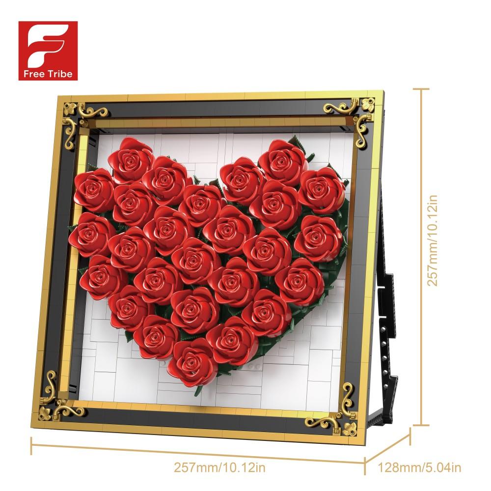 Non-Toxic 1871Pcs Heart Shaped Rose Building Blocks Po Frame Rose Model Bricks Desktop Ornament Children'S Toy Romantic Holiday Gift
