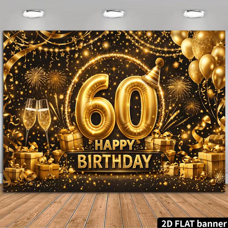 Двумерный фон для 60-летия Черно-золотые воздушные шары и подарочная коробка Фотофон 47.2x31.5inch/120*80cm