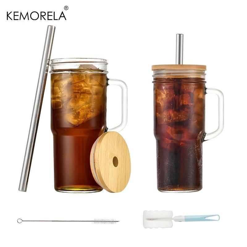 700ML Glasmugg Med Trälock Sugrör 1/2/4ST Genomskinlig Pärlemjölk Juice Förtjockad Glasmugg Dryckesvaror Kaffemugg