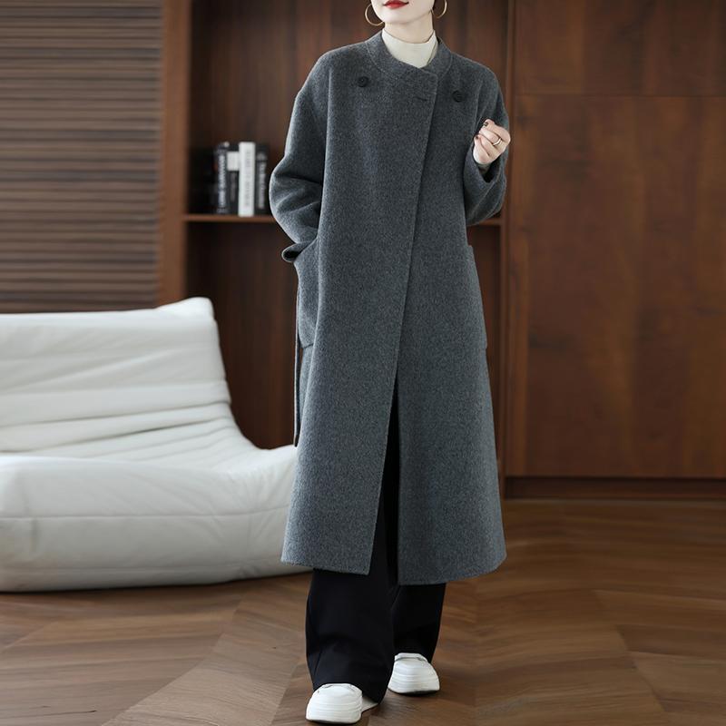 100% Wool Women Coat TIDENOVEL Autumn Wool Long Coat Handmade Pea Coat Winter Warm Wool Long Jacket Overcoat