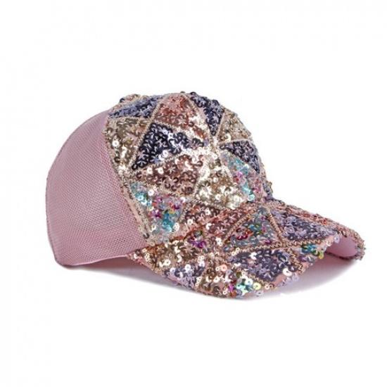 Women Adjustable Glitter Sequin Baseball Cap Sports Casual Mesh Sun Hat Summer