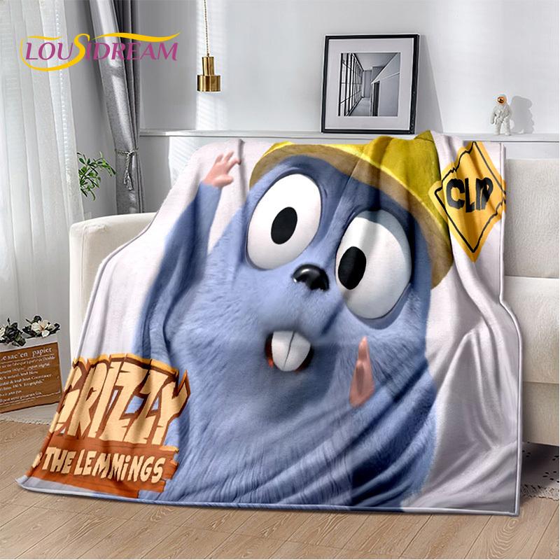 Cartoon 3D Grizzy und die Lemminge Decke, Weiche Überwurfdecke für Zuhause Schlafzimmer Bett Sofa Picknick Reise Büro Abdeckung Decke Kinder