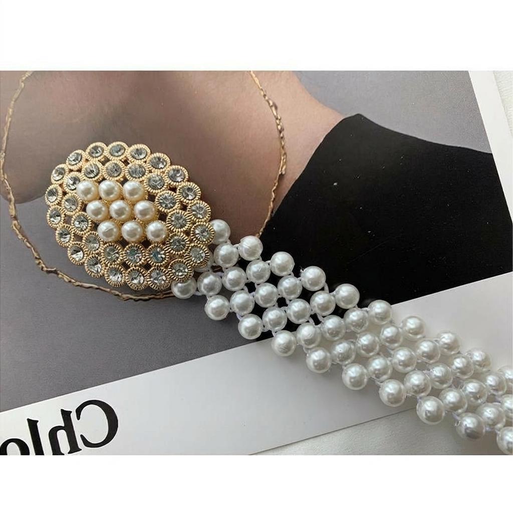 Pearl Decorative Waist Chain High-End Elastic Waist Belt Women'S Waist Accessory Luxurious For Daily Commute Party