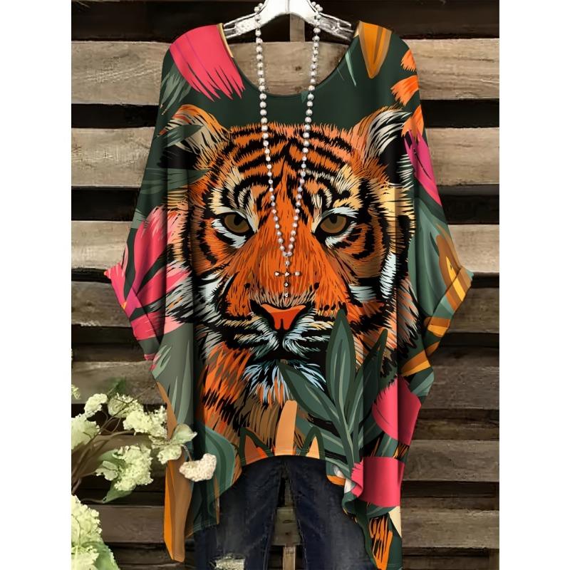 Nuevas Camisetas Elegantes para Mujer con Estampado de Pavo Real Casual Sueltas Lavables a Máquina Cuello Redondo Manga Corta Moda de Verano Streetwear Ropa