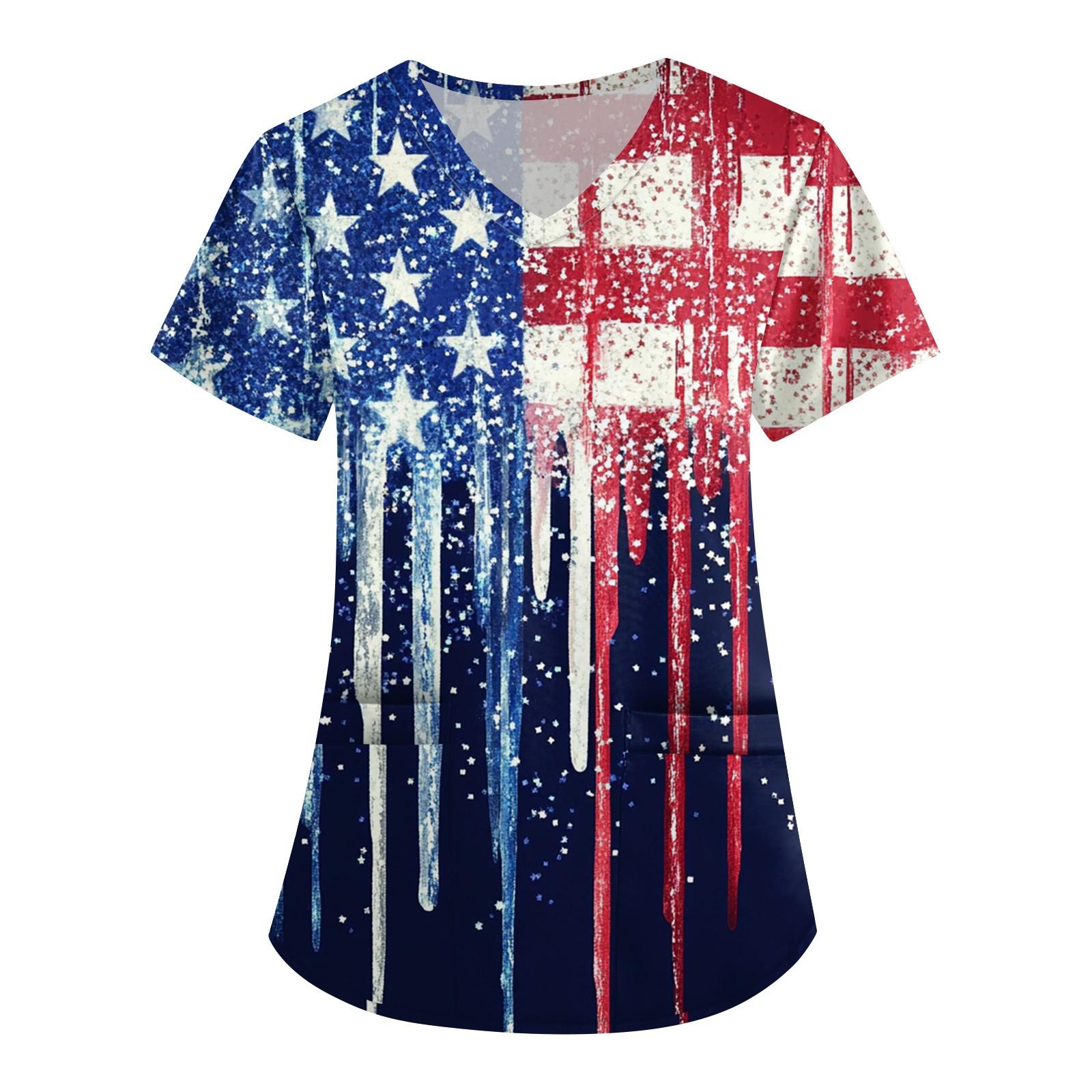 

Женское модное рабочее платье с V-образным вырезом, короткими рукавами и карманами, с принтом «День независимости», костюм для ухода за больными XXXXL