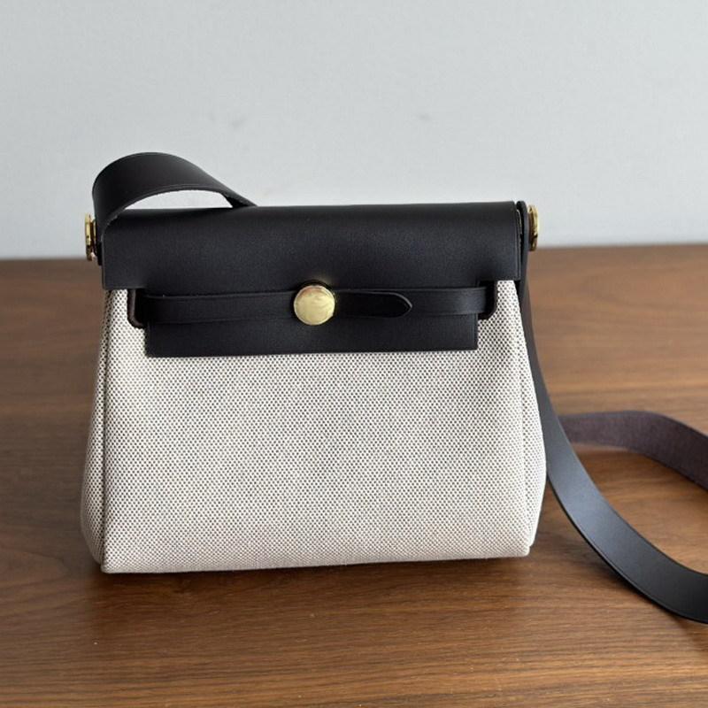 

New cowhide with canvas miniher-bag tote bag small square bag single shoulder messenger women s bag 20cm*7cm*17cm