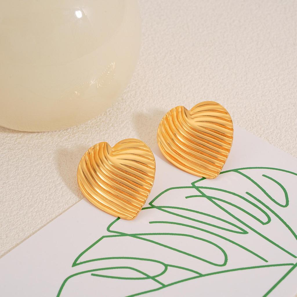 Gold Heart Stainless Steel Earrings for Women - 18K Fashionable Daily Wear