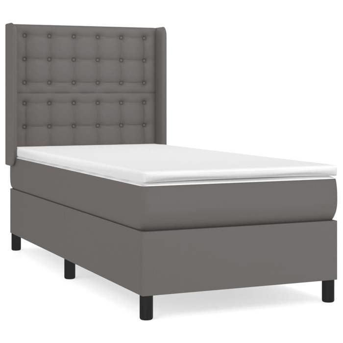 3132475 vidaXL Lit à sommier tapissier avec matelas Gris 90x190 cm Similicuir