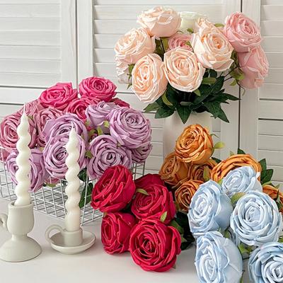 Artificial Rose Flower for Flower Arrangement 7 Heads Full Blooms Faux Silk Rose Bouquet with Stem for Home Office Party Wedding Decoration