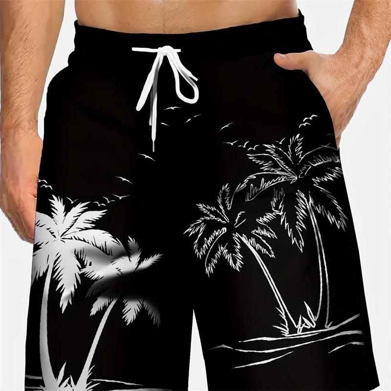 3D Print Colourful Beach Short Pants Men's Coconut Tree Pattern Board Shorts Summer Hawaiian Casual Loose Gym Sports Swim Trunks