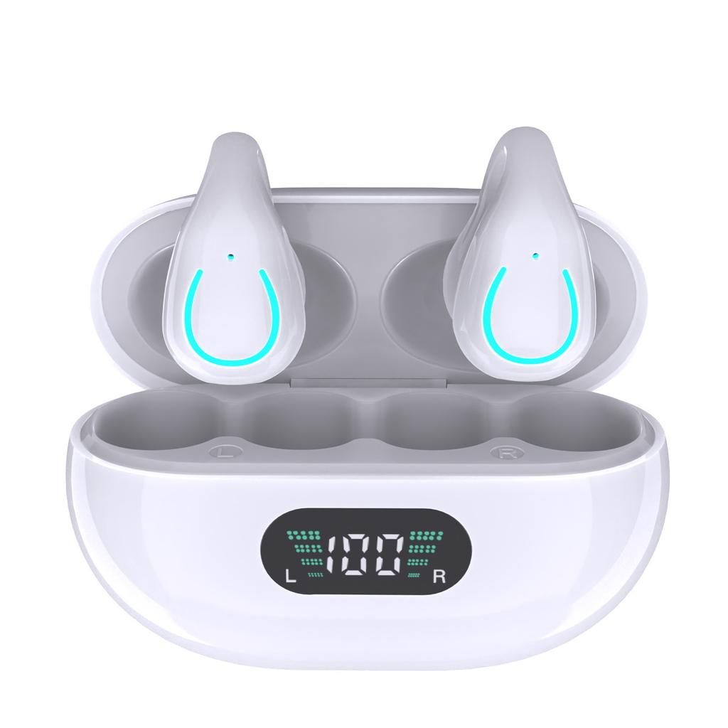 Wireless Earbuds Bone Conduction Bluetooth 5.3 Sports Earphones Built-in Microphone Earhooks Display Charging Case IPX7 Waterproof Headphones