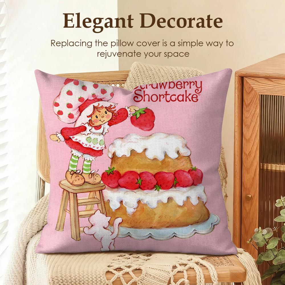Cartoon SStrawberry Shortcake Cushion Cover Natural Linen Organic Fabric DoubleSided Printing Sofa Home Decor Gift Pillow Case